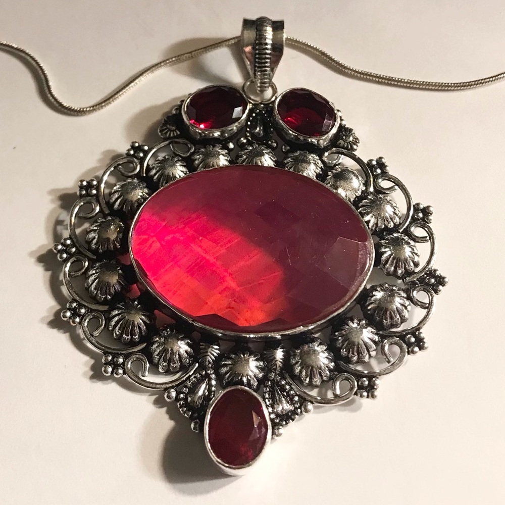 Rainbow Fire Topaz Garnet Stamped 925 Sterling Silver Necklace